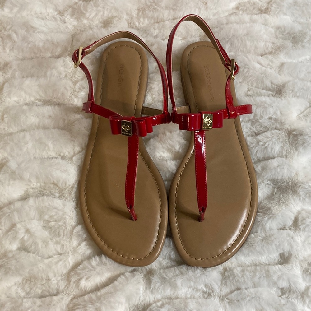 BCBG Patent Leather Red Bow sandals size 7 1/2